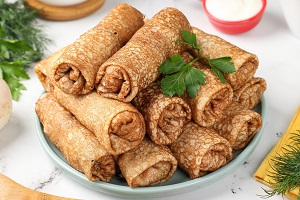 Блинчики с грибами сыром и ветчиной
